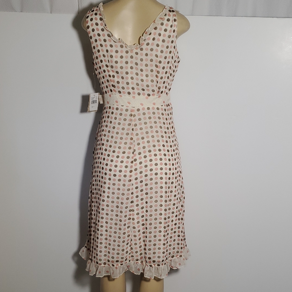 NWT Jonathan Martin Polka Dot Wrap Midi Dress Size 8 Cream Color Brown Pink Dot - Picture 5 of 12